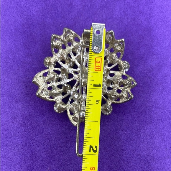 💛 Vintage Silver Crystal Flower Hair Clip - Picture 3 of 4
